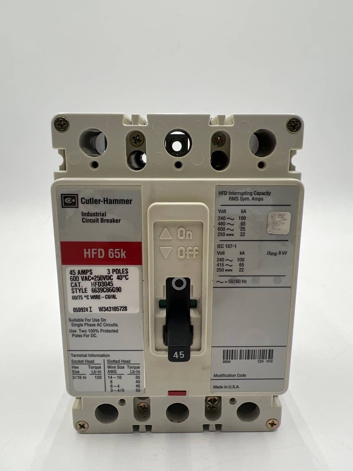 Cutler-Hammer HFD3045 Circuit Breaker — image 1 of 6