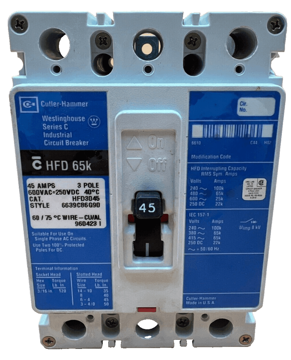 Cutler-Hammer HFD3045 Circuit Breaker — image 1 of 6