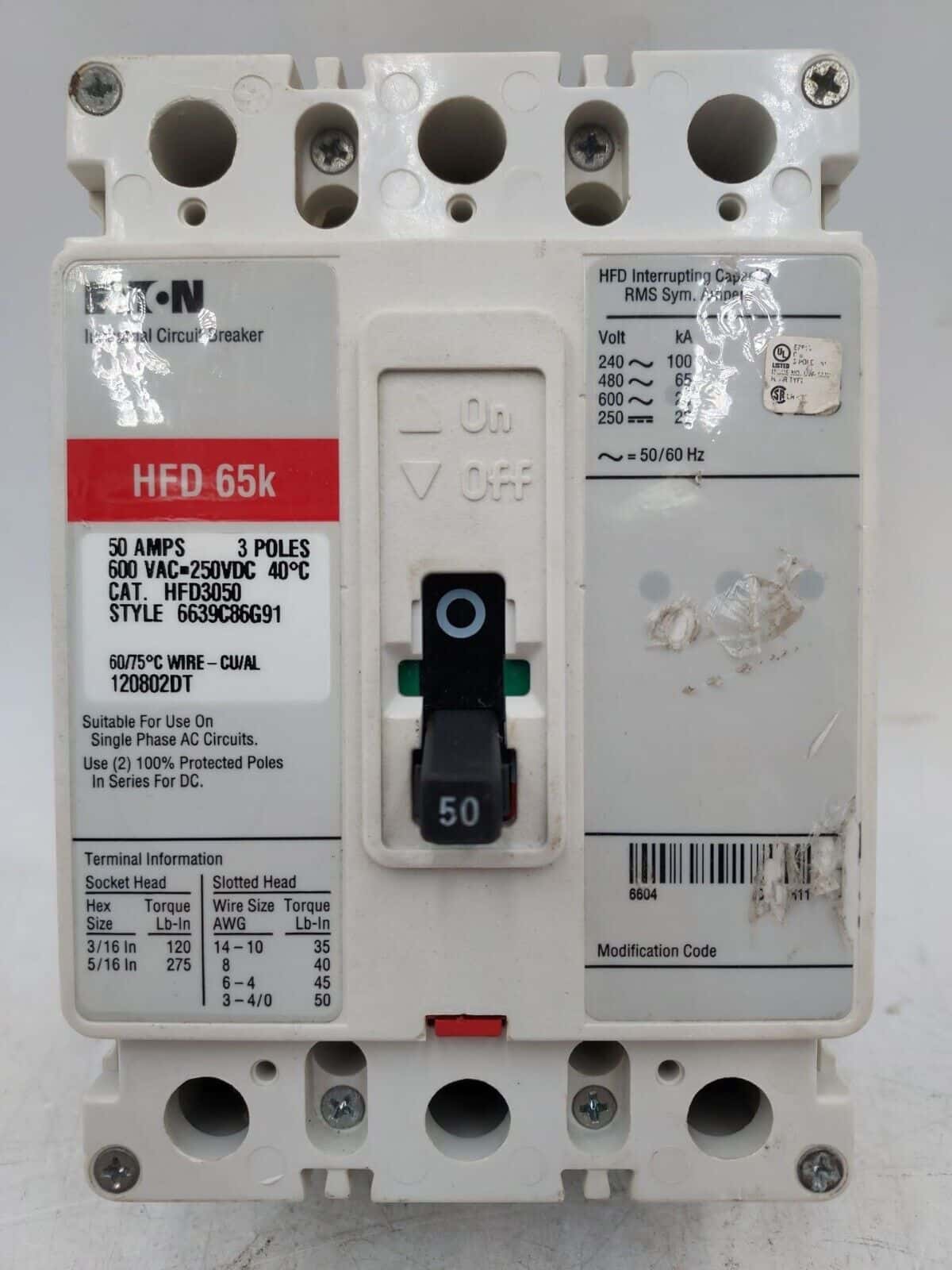 Eaton HFD3050 Circuit Breaker — image 1 of 6
