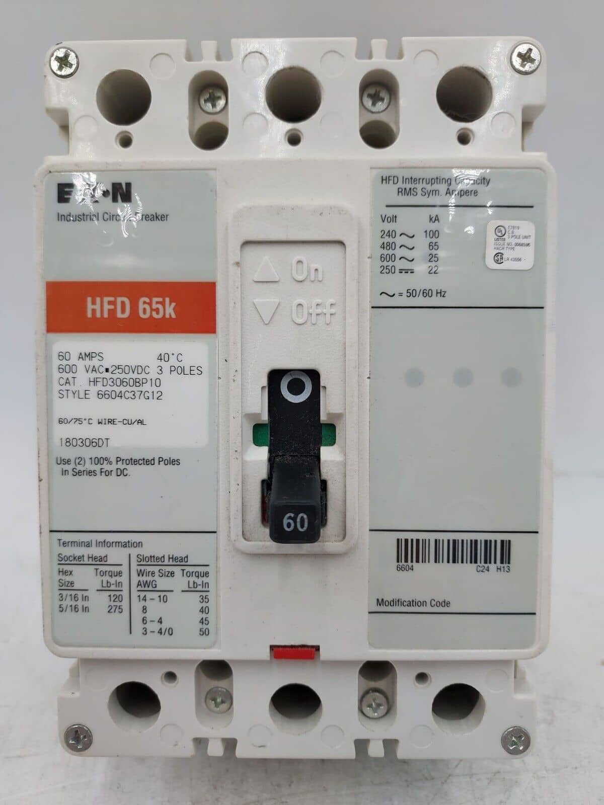 Eaton HFD3060BP10 Circuit Breaker — image 1 of 6