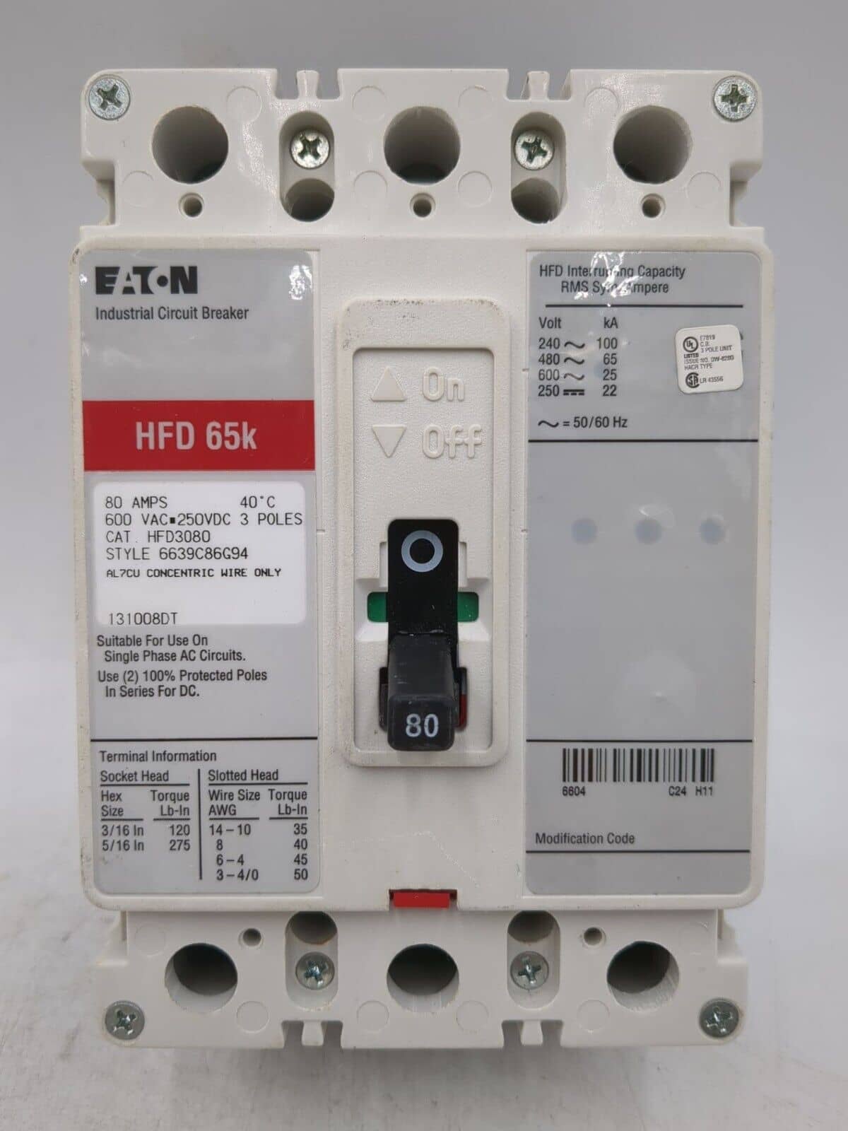 Eaton HFD3080 Circuit Breaker — image 1 of 6