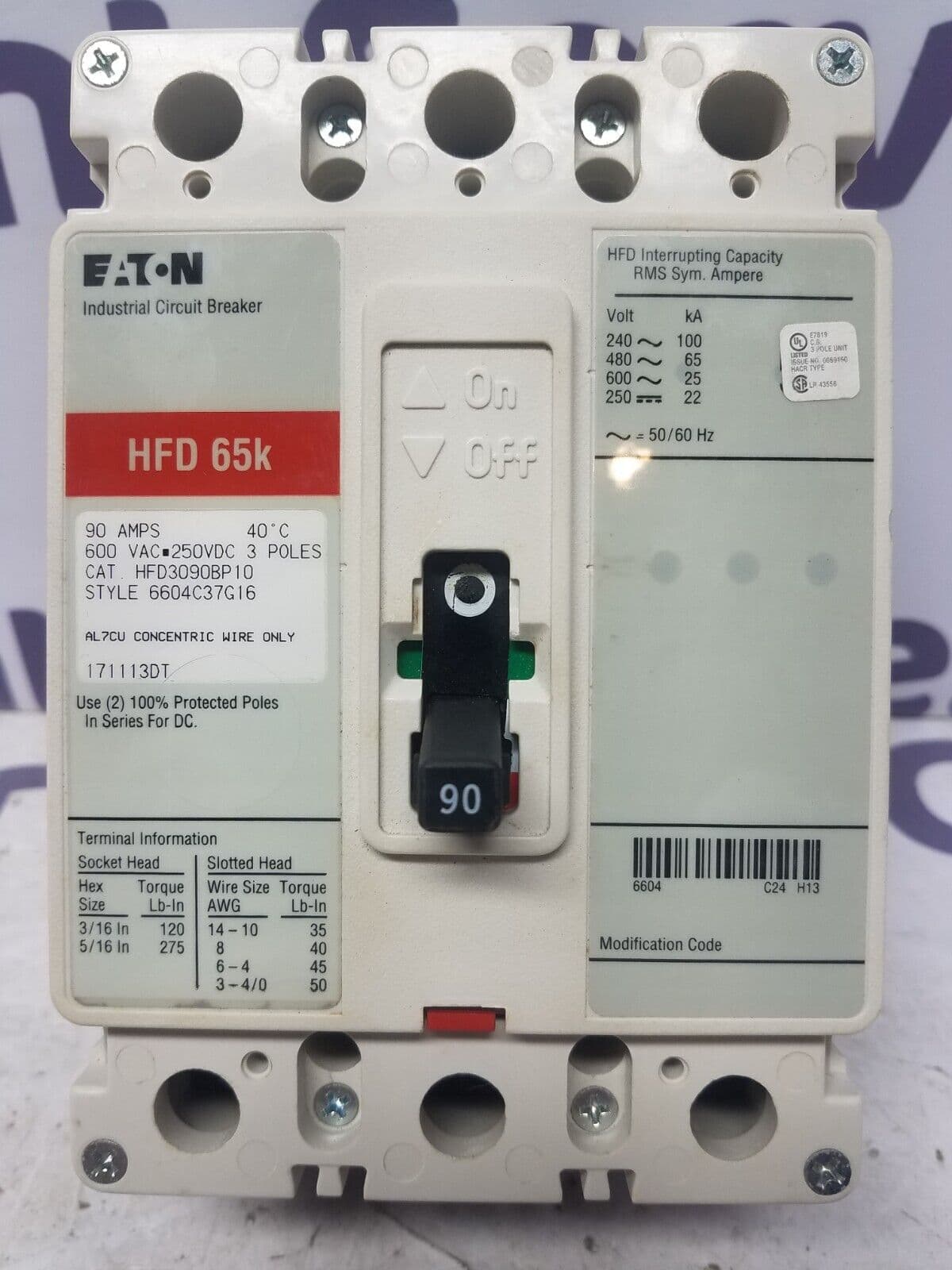 Eaton HFD3090BP10 Circuit Breaker — image 1 of 7