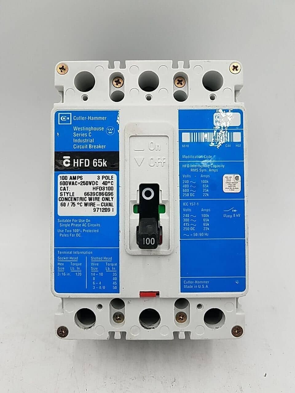 Eaton HFD3100 Circuit Breaker — image 1 of 7