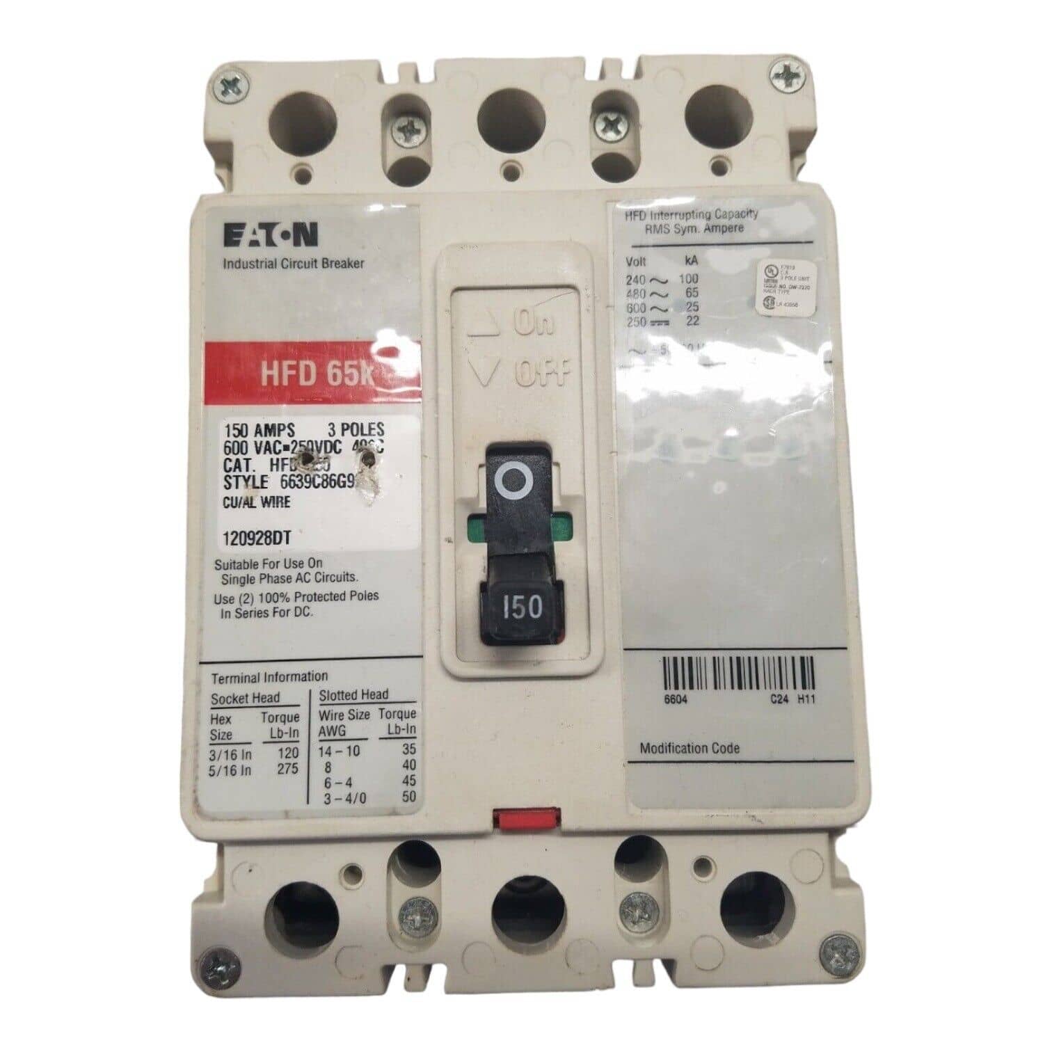 Eaton HFD3150 Circuit Breaker — image 1 of 6