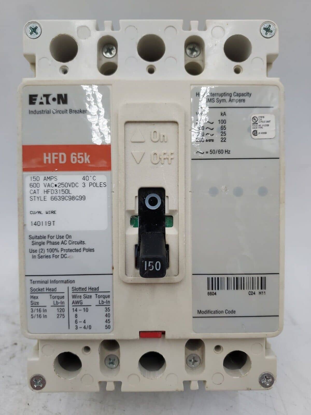 Eaton HFD3150L Circuit Breaker — image 1 of 6