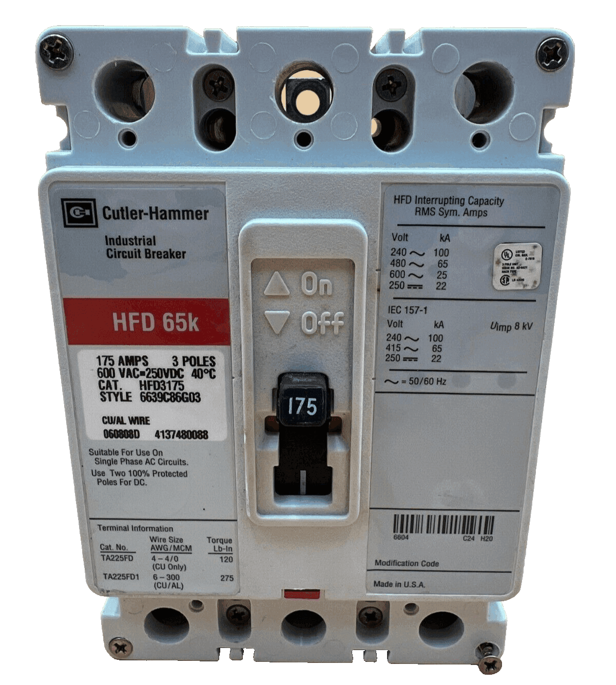 Cutler-Hammer HFD3175 Circuit Breaker — image 1 of 6