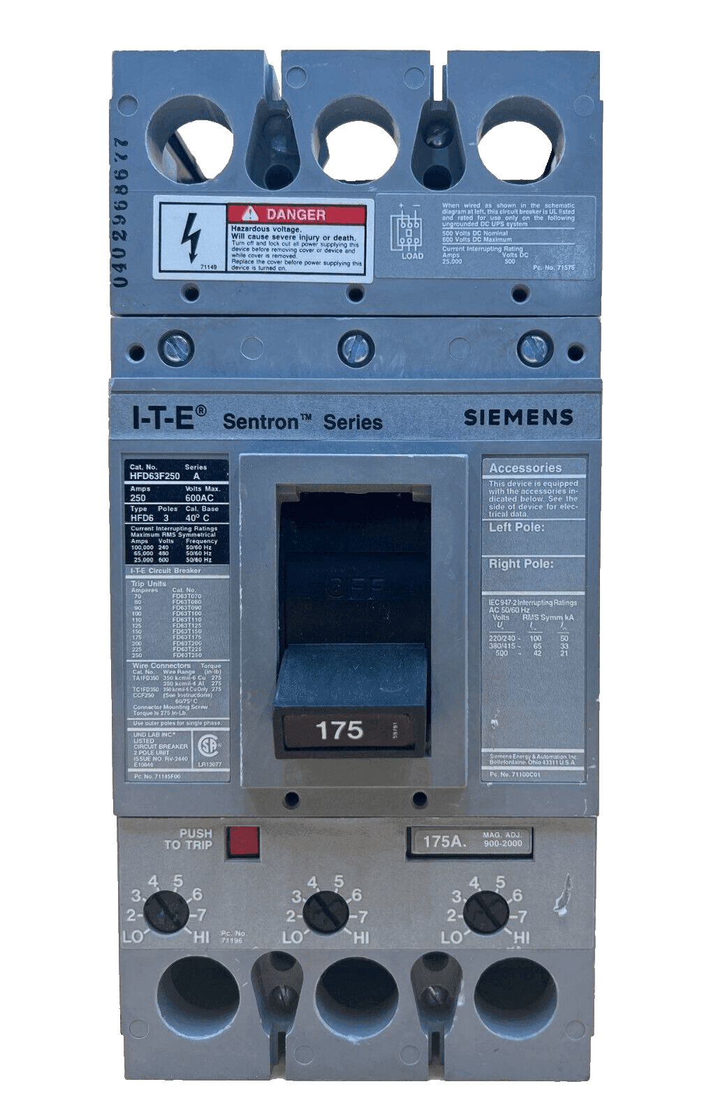 Siemens HFD63F250 Circuit Breaker — image 1 of 7