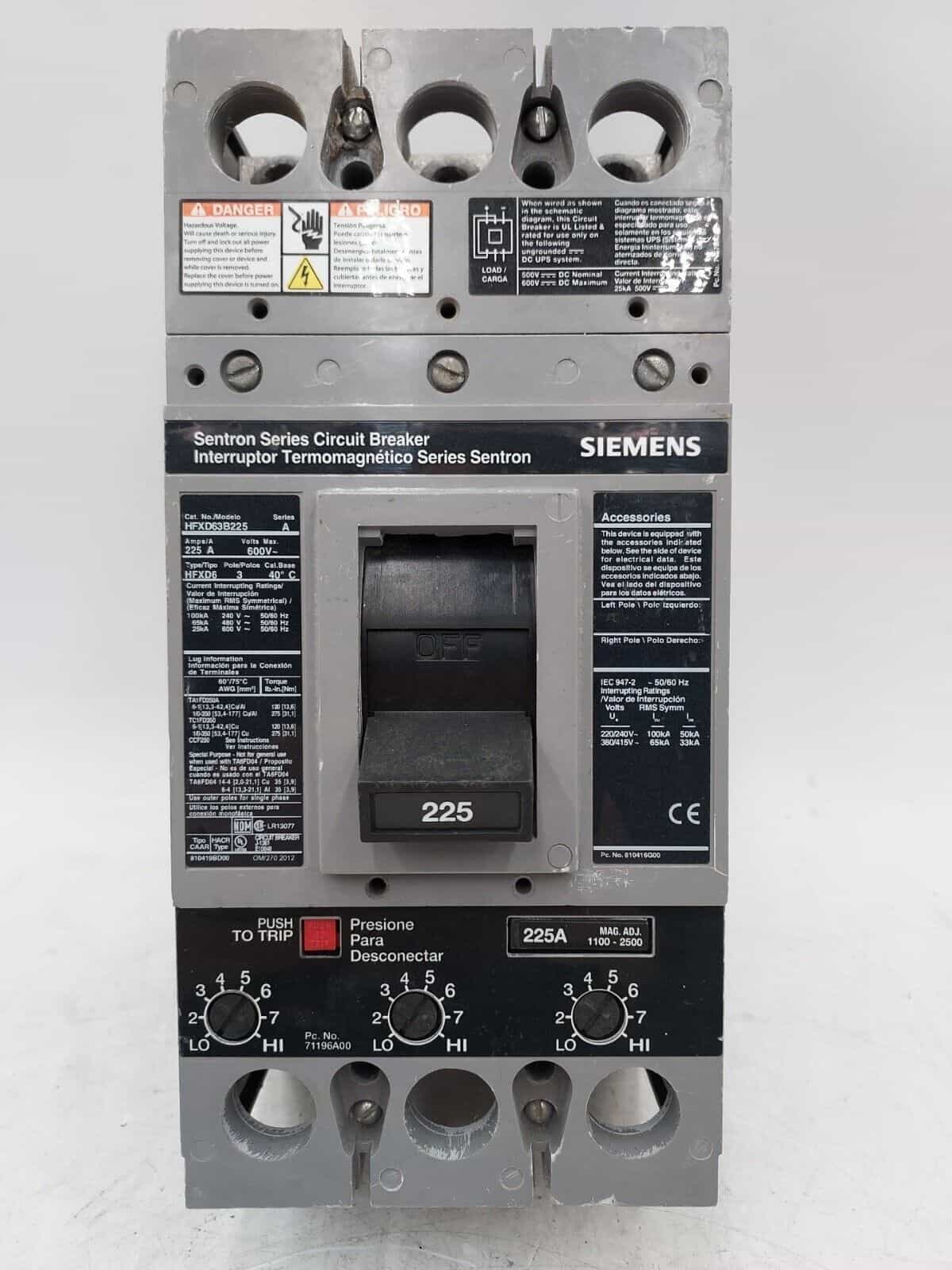 Siemens HFXD63B225 Circuit Breaker — image 1 of 7