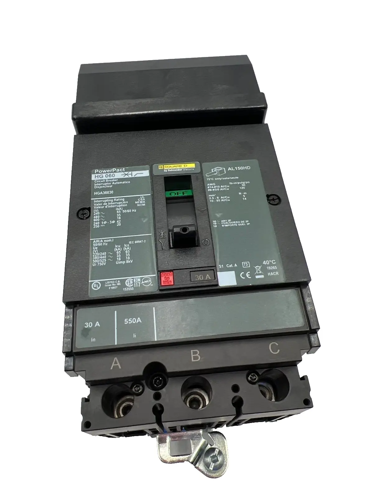 Square D HGA36030 I-Line Circuit Breaker 30A 3P 600V HGA 3 pole 30 Amp