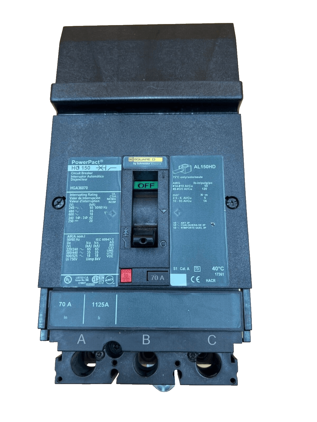 Square D HGA36070 Circuit Breaker — image 1 of 6