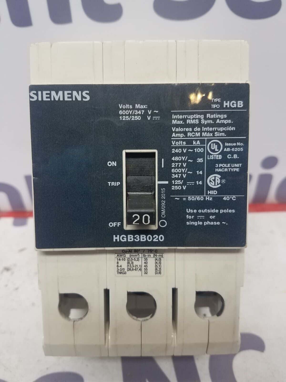 Siemens HGB3B020 Circuit Breaker — image 1 of 6