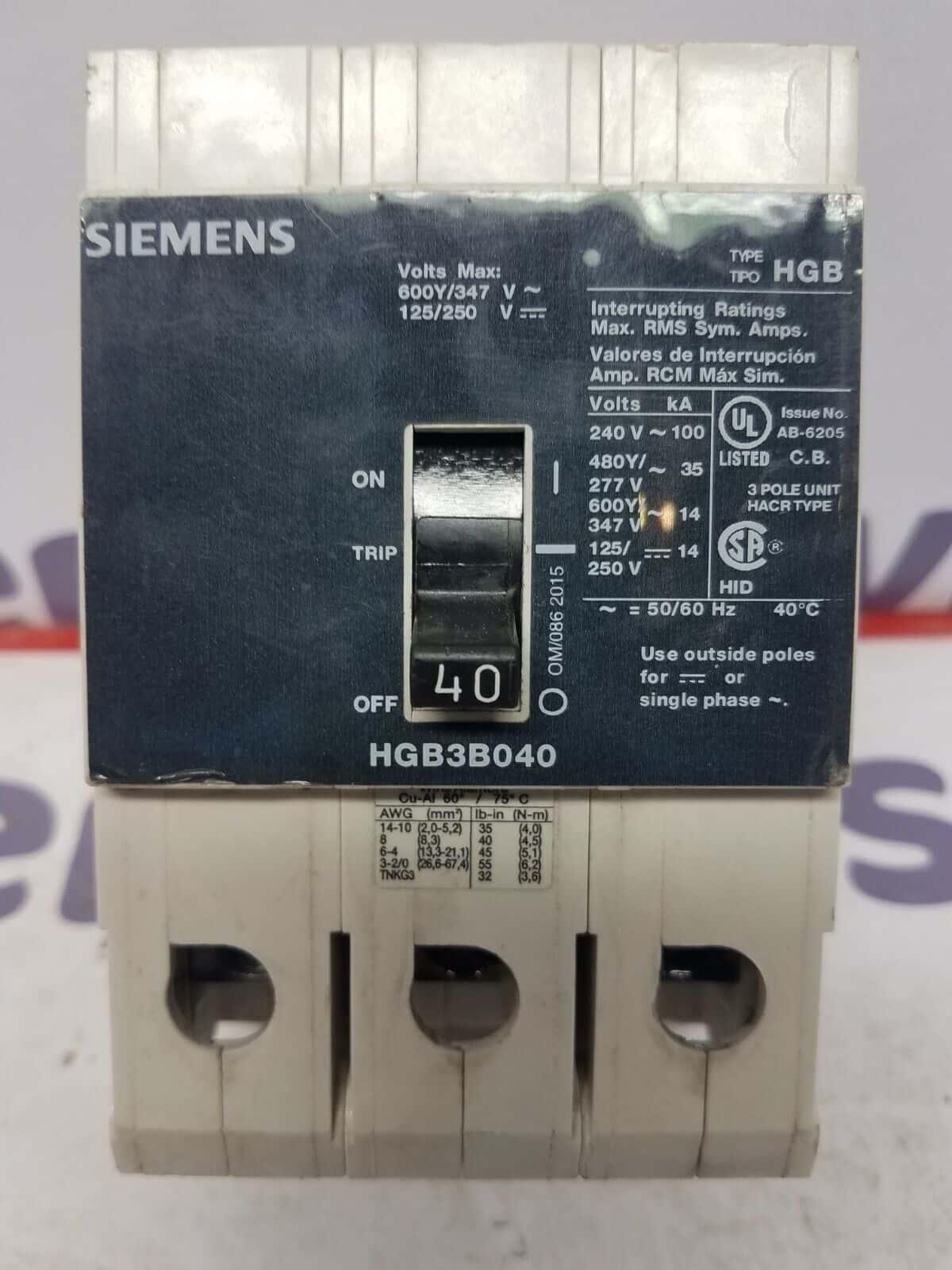 Siemens HGB3B040 Circuit Breaker — image 1 of 6