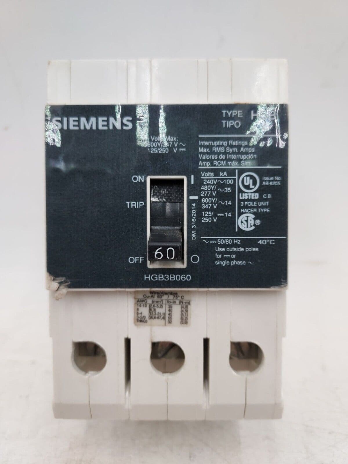 Siemens HGB3B060 Circuit Breaker — image 1 of 6