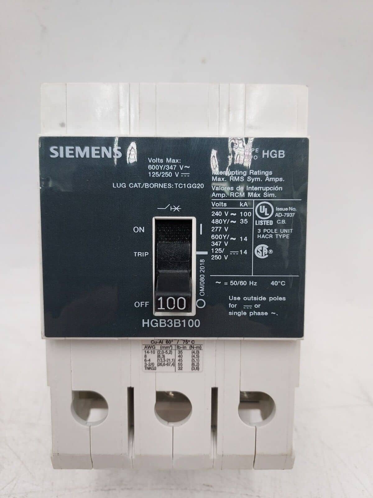 Siemens HGB3B100 Circuit Breaker — image 1 of 6