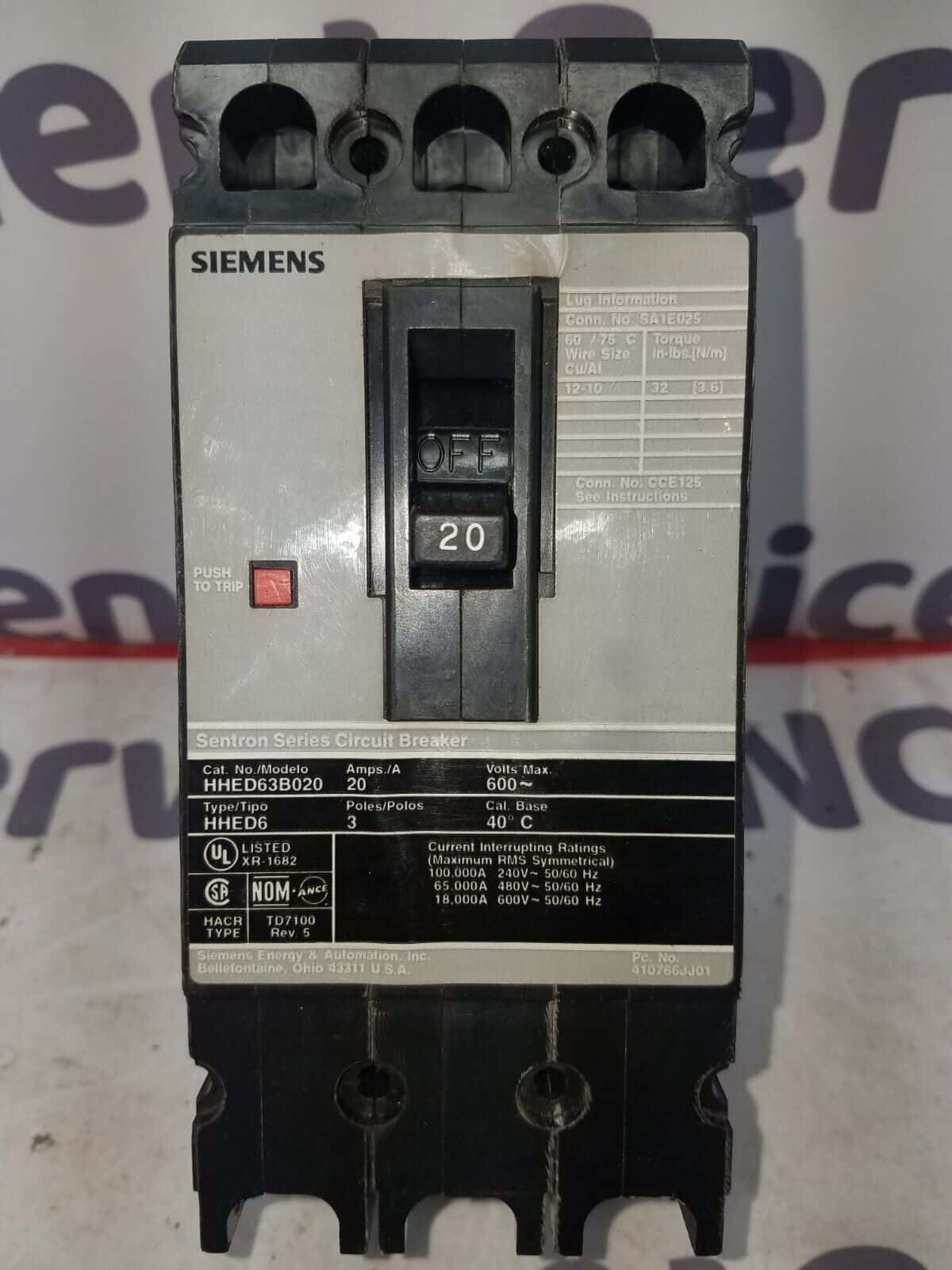 Siemens HHED63B020 Circuit Breaker — image 1 of 6