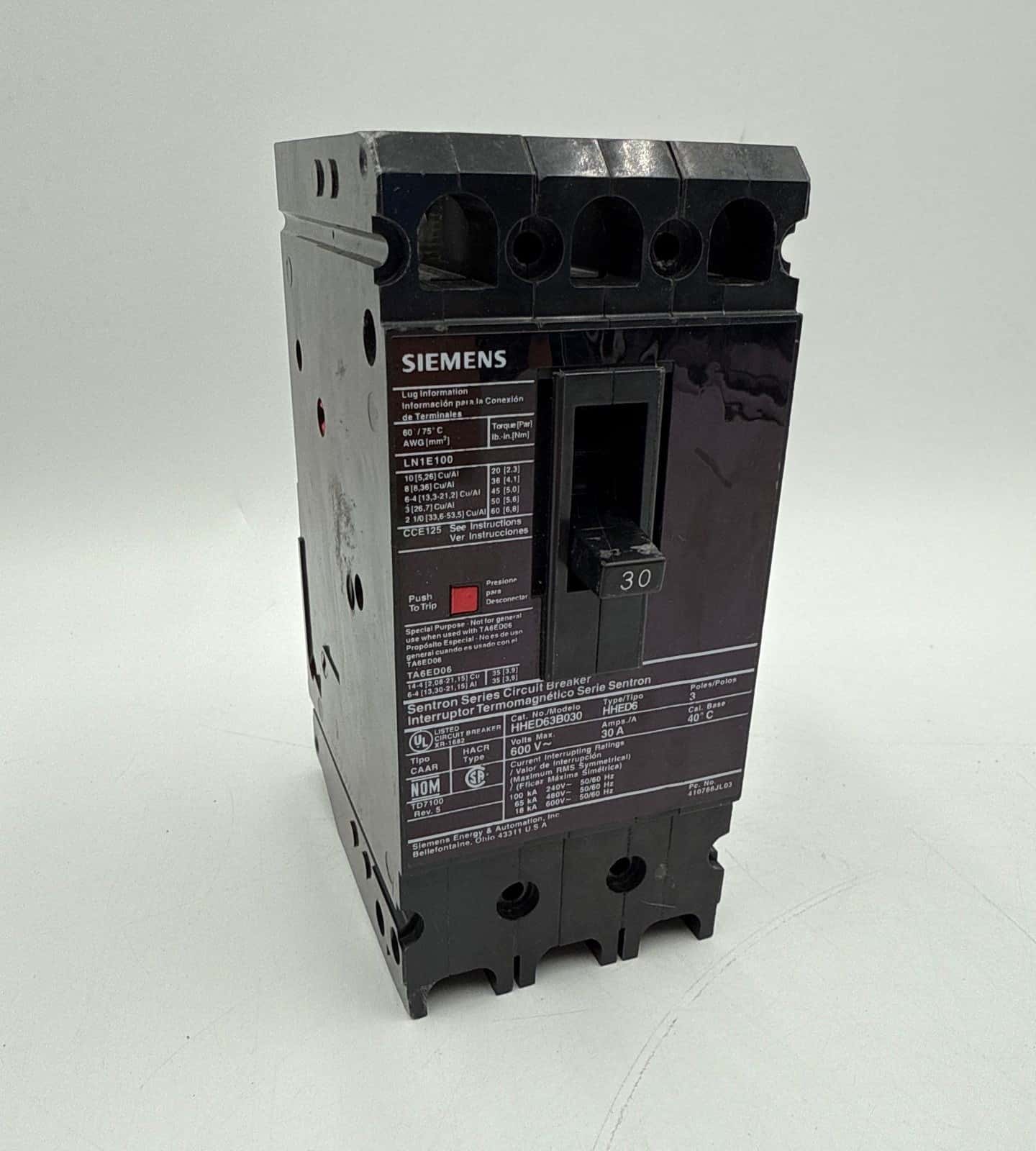 Siemens HHED63B030 Circuit Breaker — image 1 of 7