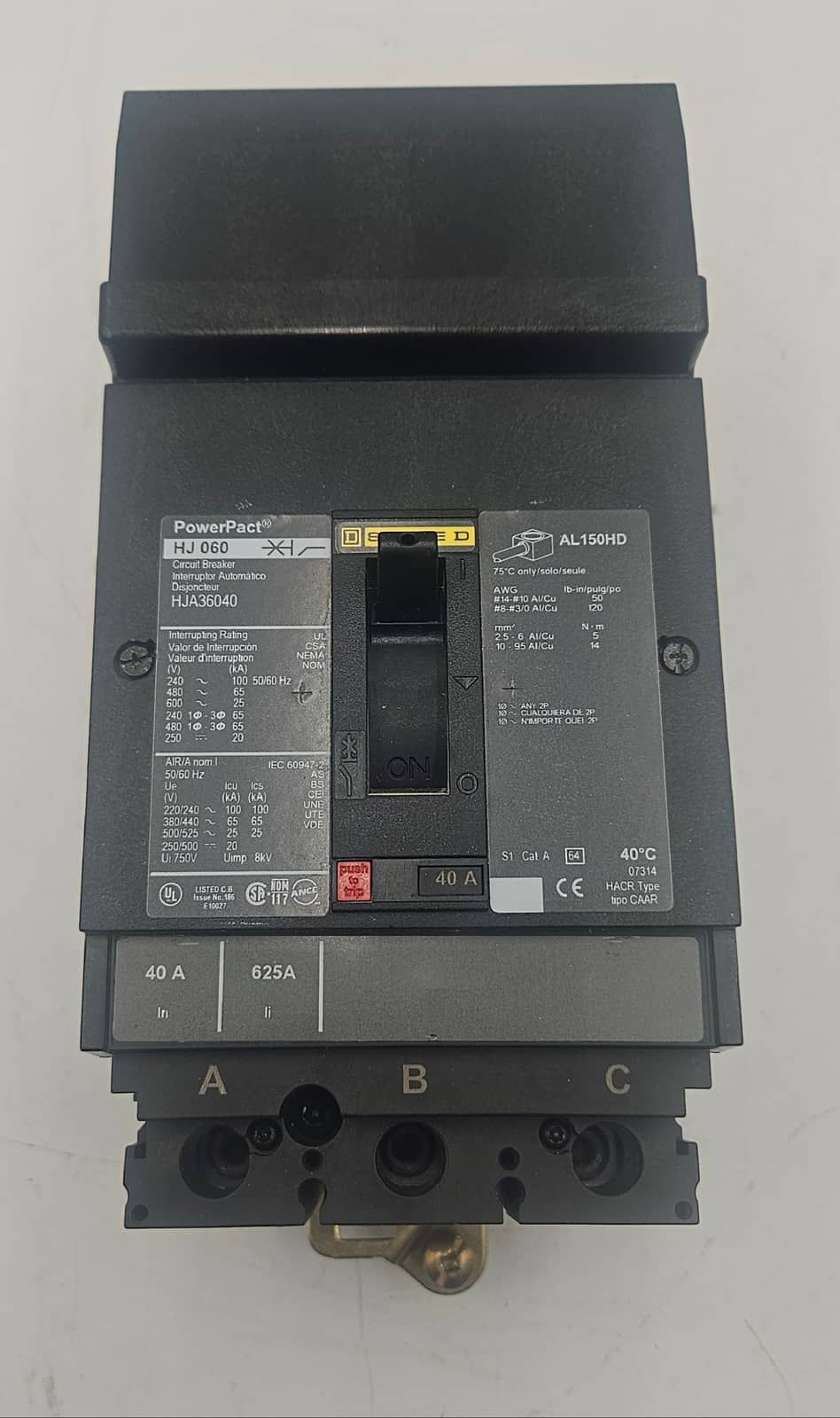 Square D PowerPacT HJA36040 40A 3P 600V I-Line Circuit Breaker