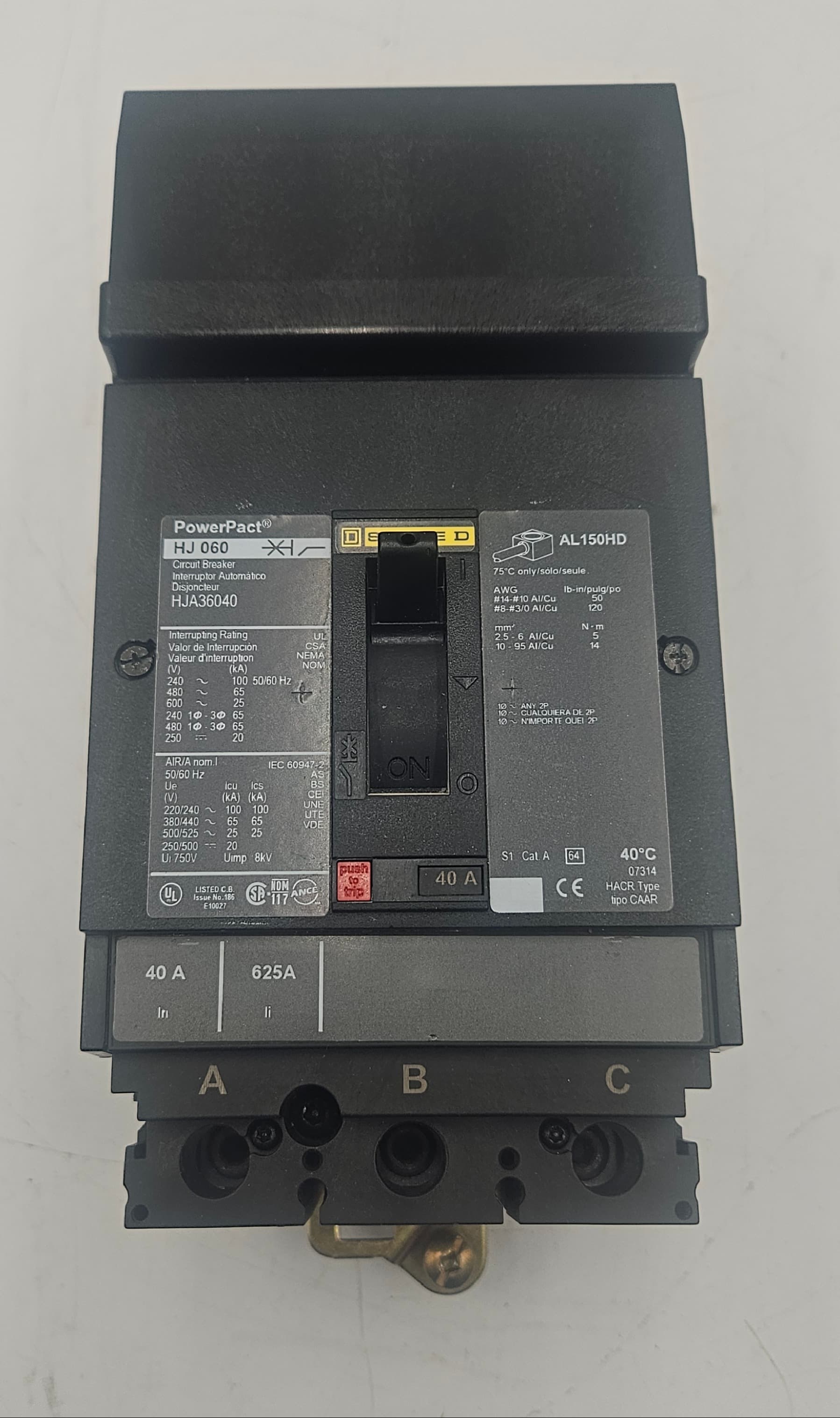 Square D PowerPacT HJA36040 40A 3P 600V I-Line Circuit Breaker – image 1