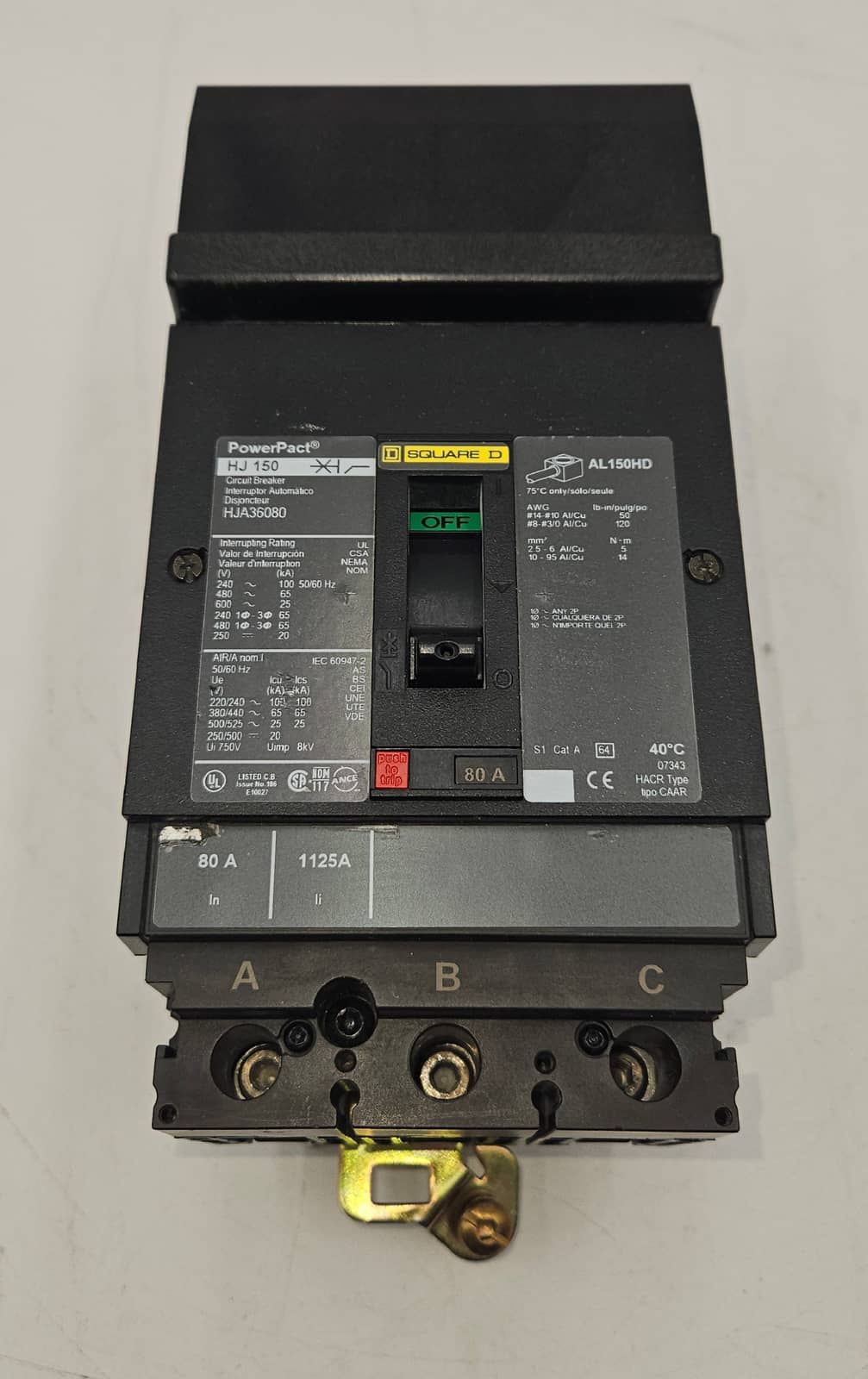 Square D HJA36080 PowerPacT 80A 3-Pole 600V I-Line Circuit Breaker USED