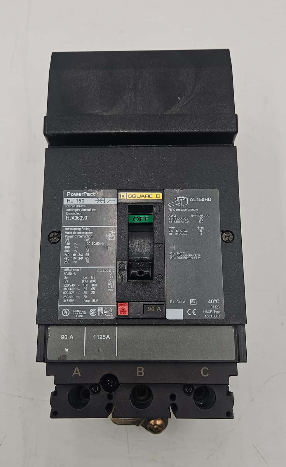 Square D HJA36090 90A 3-Pole 600V PowerPacT I-Line Circuit Breaker USED