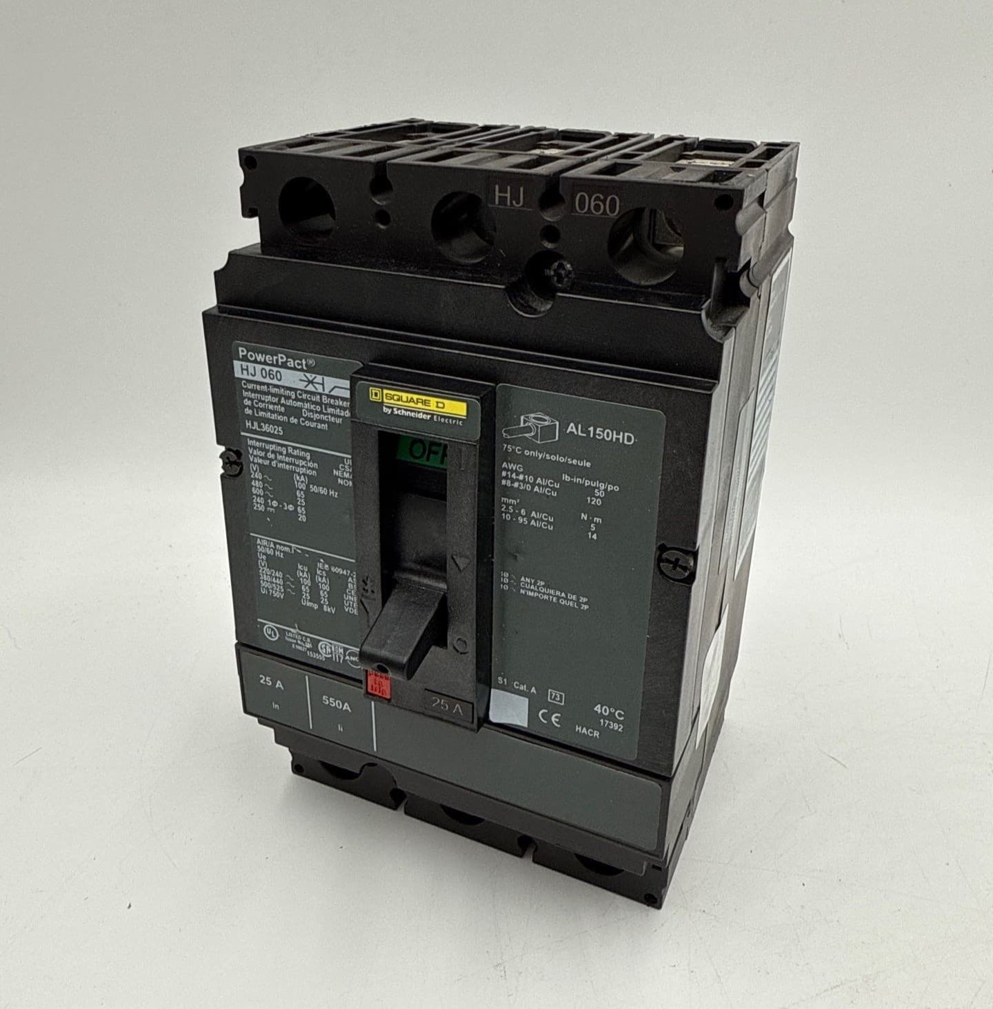 Square D HJL36025 Circuit Breaker 25A 3P 600V HJL 25 Amp 3 Pole PowerPact – image 1