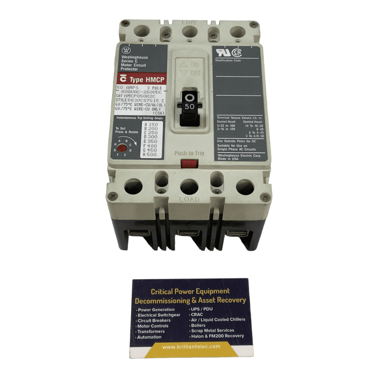 Westinghouse HMCP050K2C Circuit Breaker — image 1 of 6