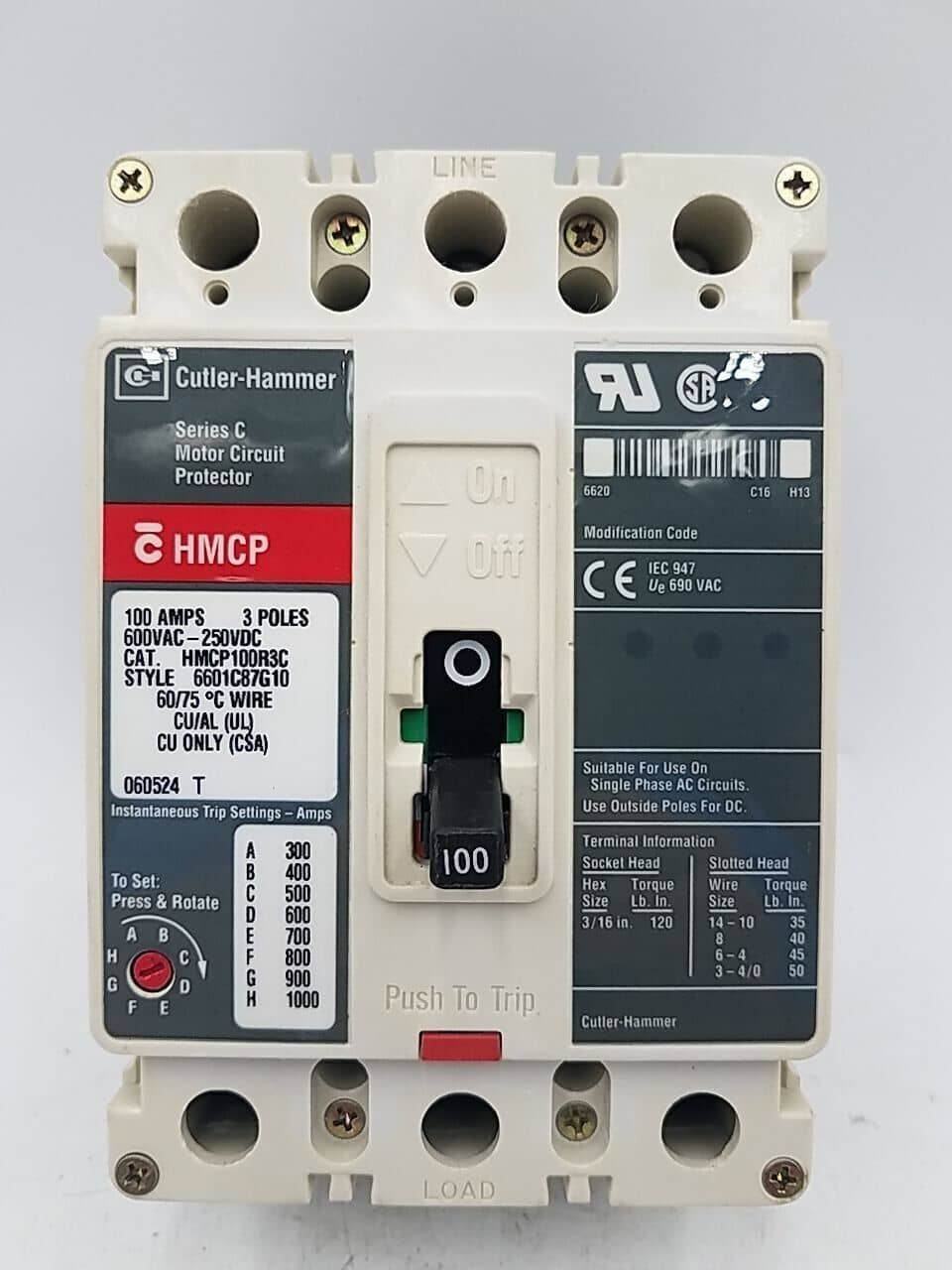 Cutler-Hammer HMCP100R3C Circuit Breaker — image 1 of 6