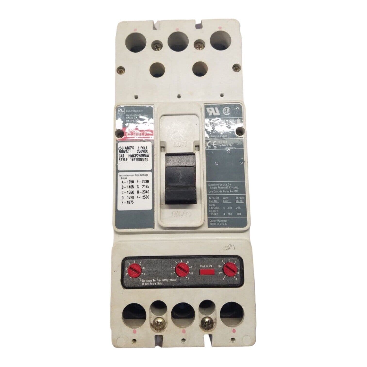 Cutler Hammer HMCP250W5W Circuit Breaker 250A 3P 600V 250 Amp 3 Pole Used – image 1
