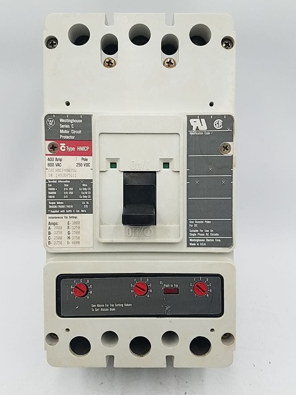 Westinghouse HMCP400X5W Circuit Breaker — image 1 of 5