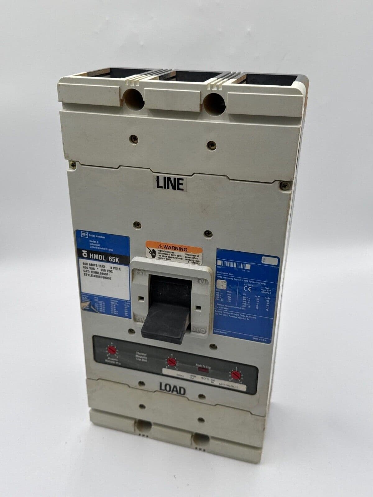 Cutler Hammer HMDL3800 Circuit Breaker 800A 3P 600V 3PH HMDL 65k 800 Amp 3 Pole