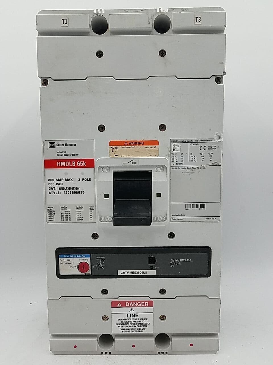 Cutler-Hammer HMDLB3800T33W Circuit Breaker 800A 3P 600V 3PH HMDL 800 Amp – image 1