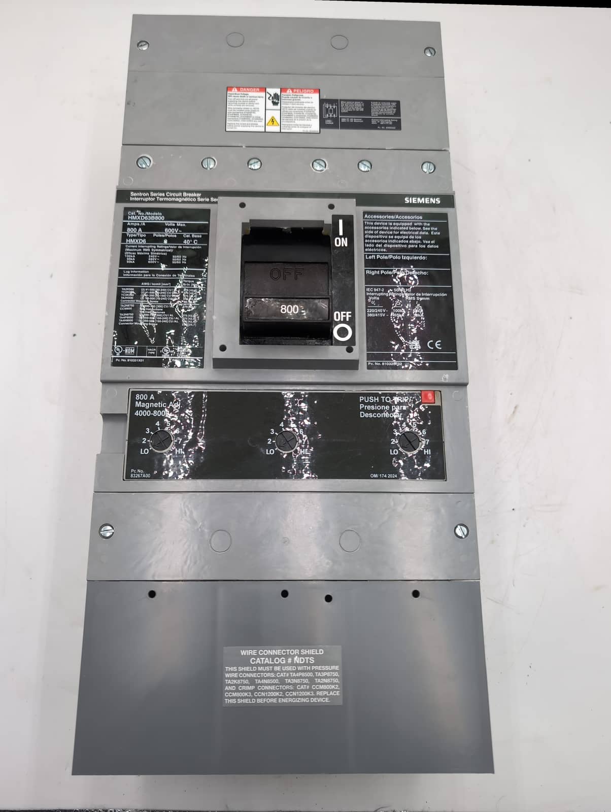 Siemens HMXD63B800 800A 3-Pole 600V 65k @ 480V Sentron MD6 Circuit Breaker Used