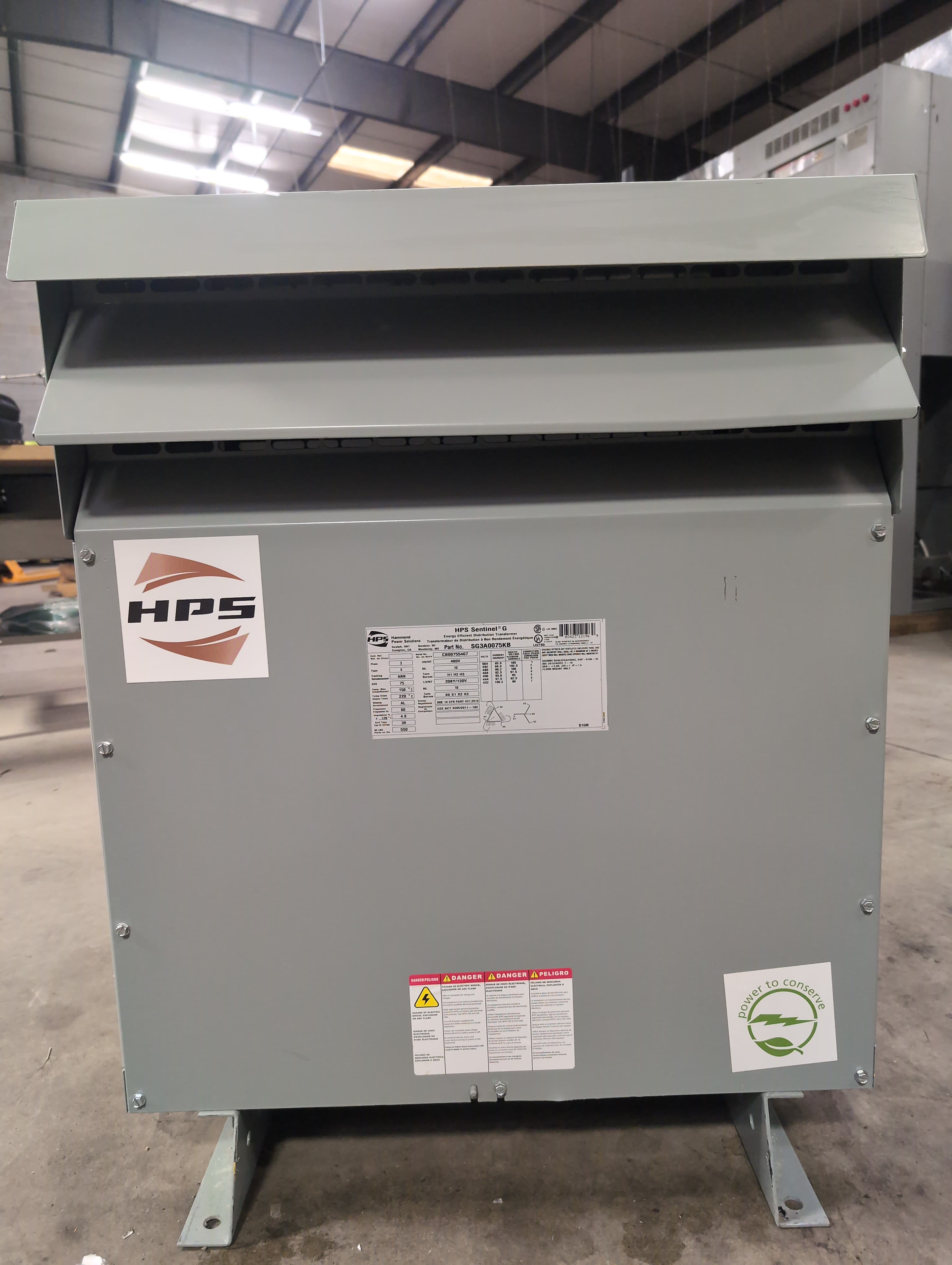 75kVA Hammond SG3A0075KB Transformer Pri 480V Sec 208/120V Outdoor 3R Encl – image 1