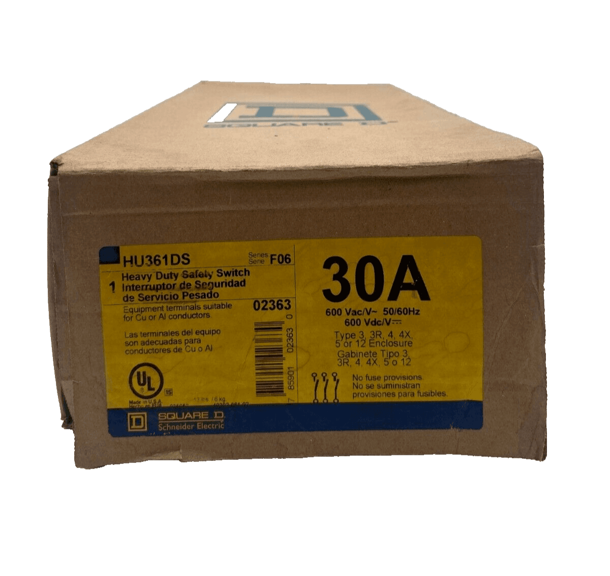 Square D HU361DS Safety Disconnect Switch 30A 3P 600V 4X Stainless 30 Amp New – image 1