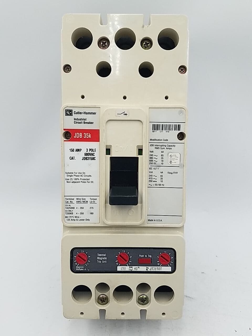Cutler-Hammer JDB3150C Circuit Breaker — image 1 of 5