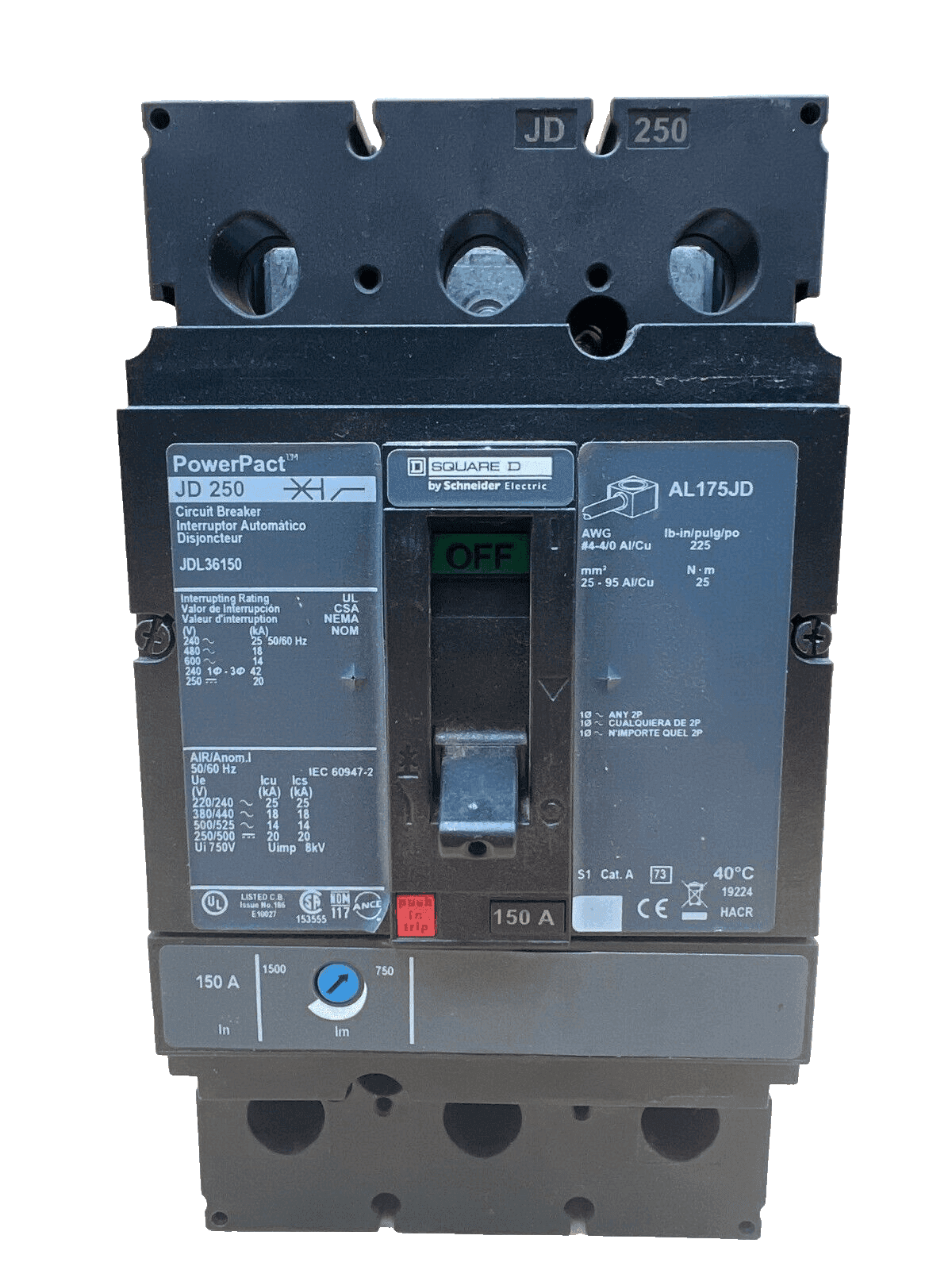Square D JDL36150 Circuit Breaker — image 1 of 6