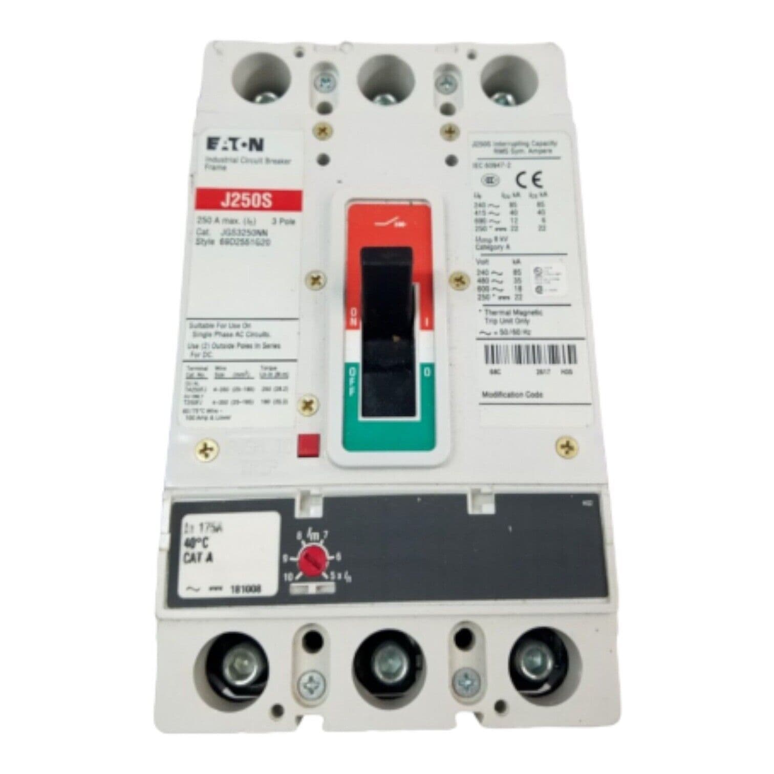 Eaton JGS3250NN Circuit Breaker 250A Max 3P 600V J250S 175 Amp Trip 175A – image 1
