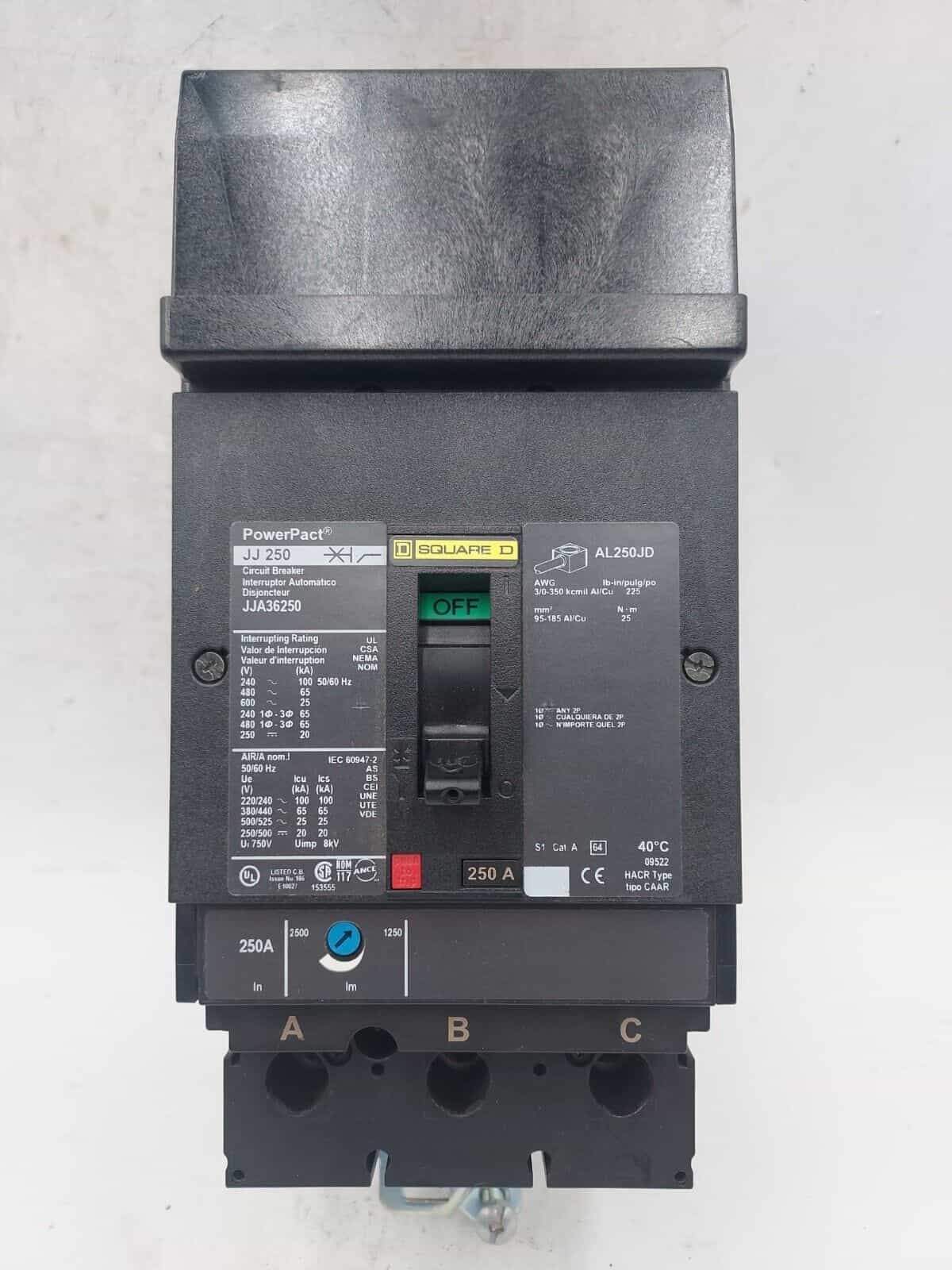 Square D JJA36250 Circuit Breaker 250A 600V 3 Pole