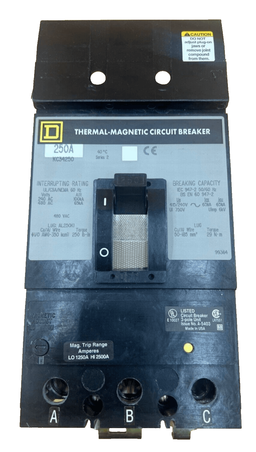 Square D KC34250 I-Line Circuit Breaker 250A 3P 480V 3PH KC 250 Amp 3 Pole – image 1