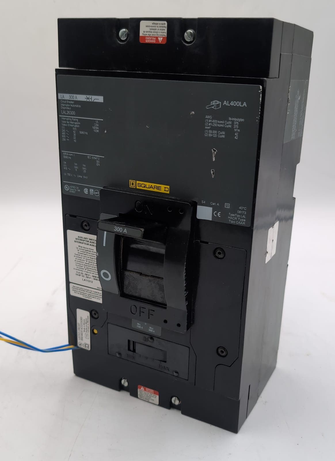 Square D LAL26300 300A 600V 2P L-Frame Breaker w/ LA11212 Auxiliary Contact