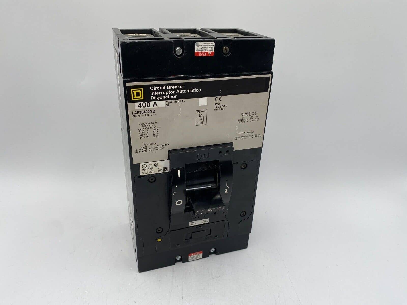Square D LAP36400MB Circuit Breaker 400A 3P 600V 3PH LAP Bolt On 400 Amp