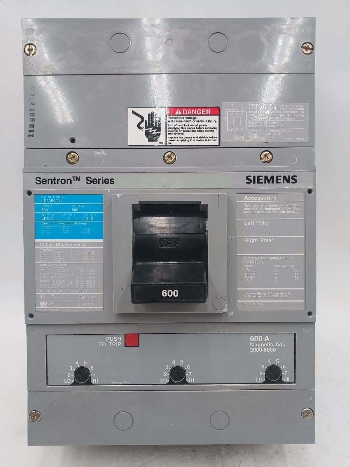 Siemens LD63B600 Circuit Breaker — image 1 of 7