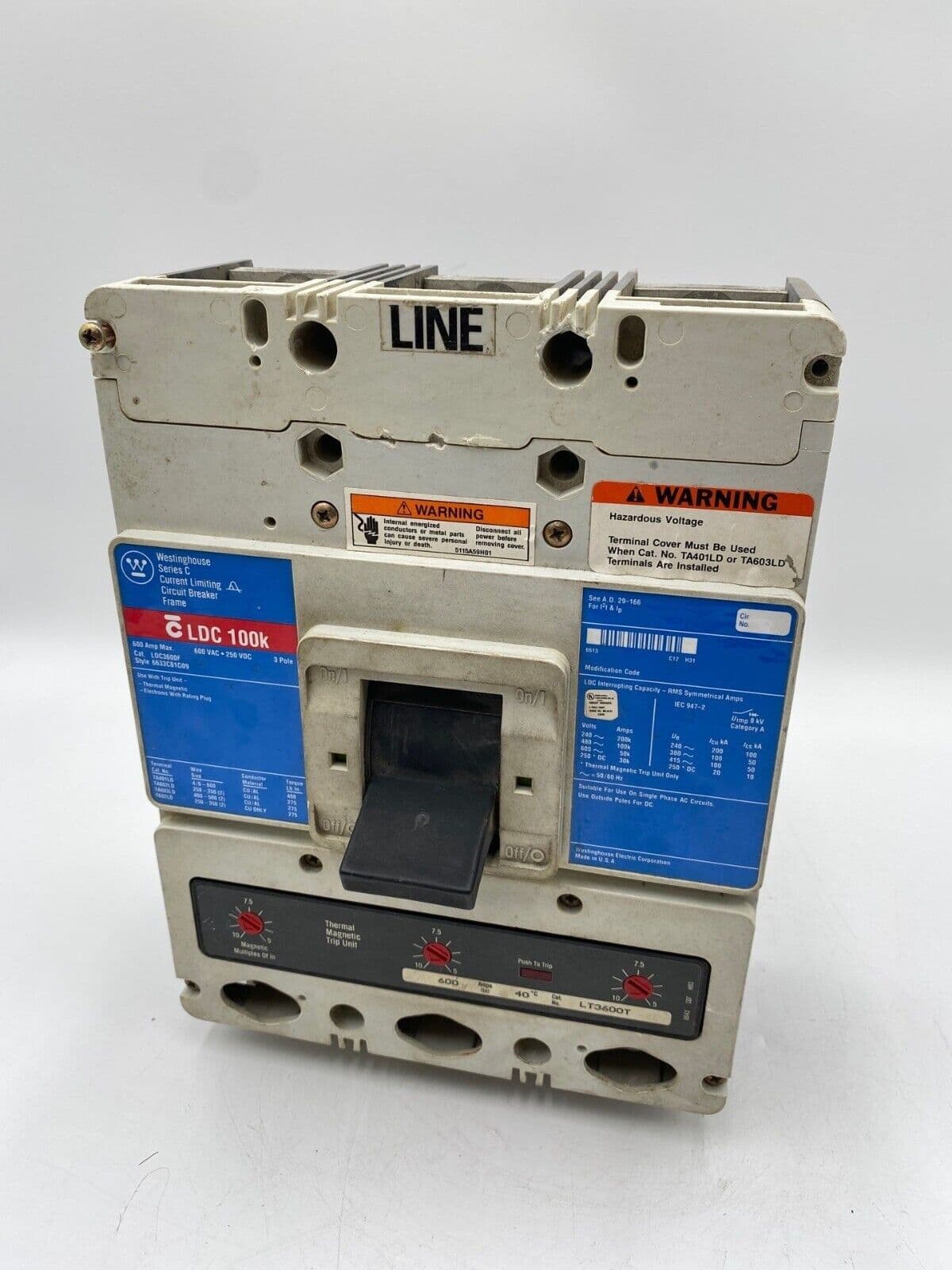 Eaton LDC3600 Circuit Breaker 600A 3P 600V 3PH LDC Bolt On 600 Amp 3 Pole