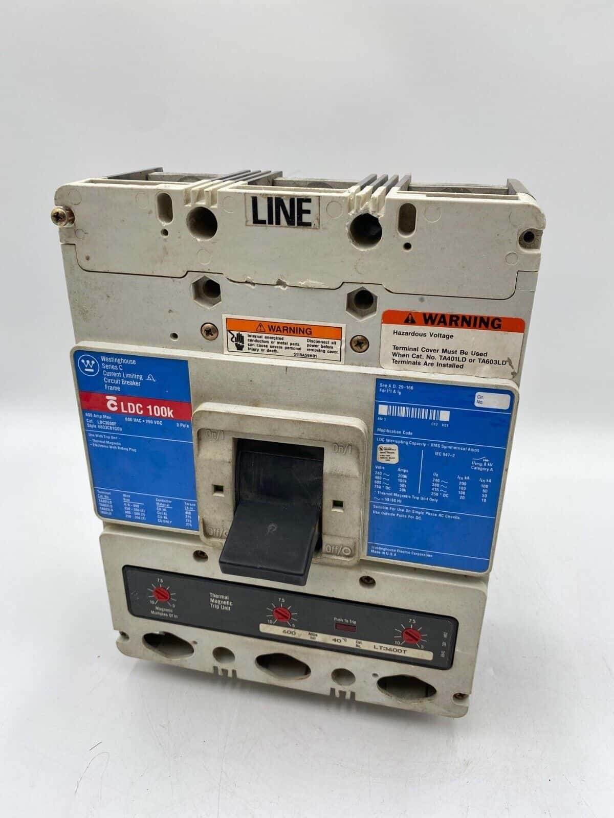 Eaton LDC3600 Circuit Breaker 600A 3P 600V 3PH LDC Bolt On 600 Amp 3 Pole