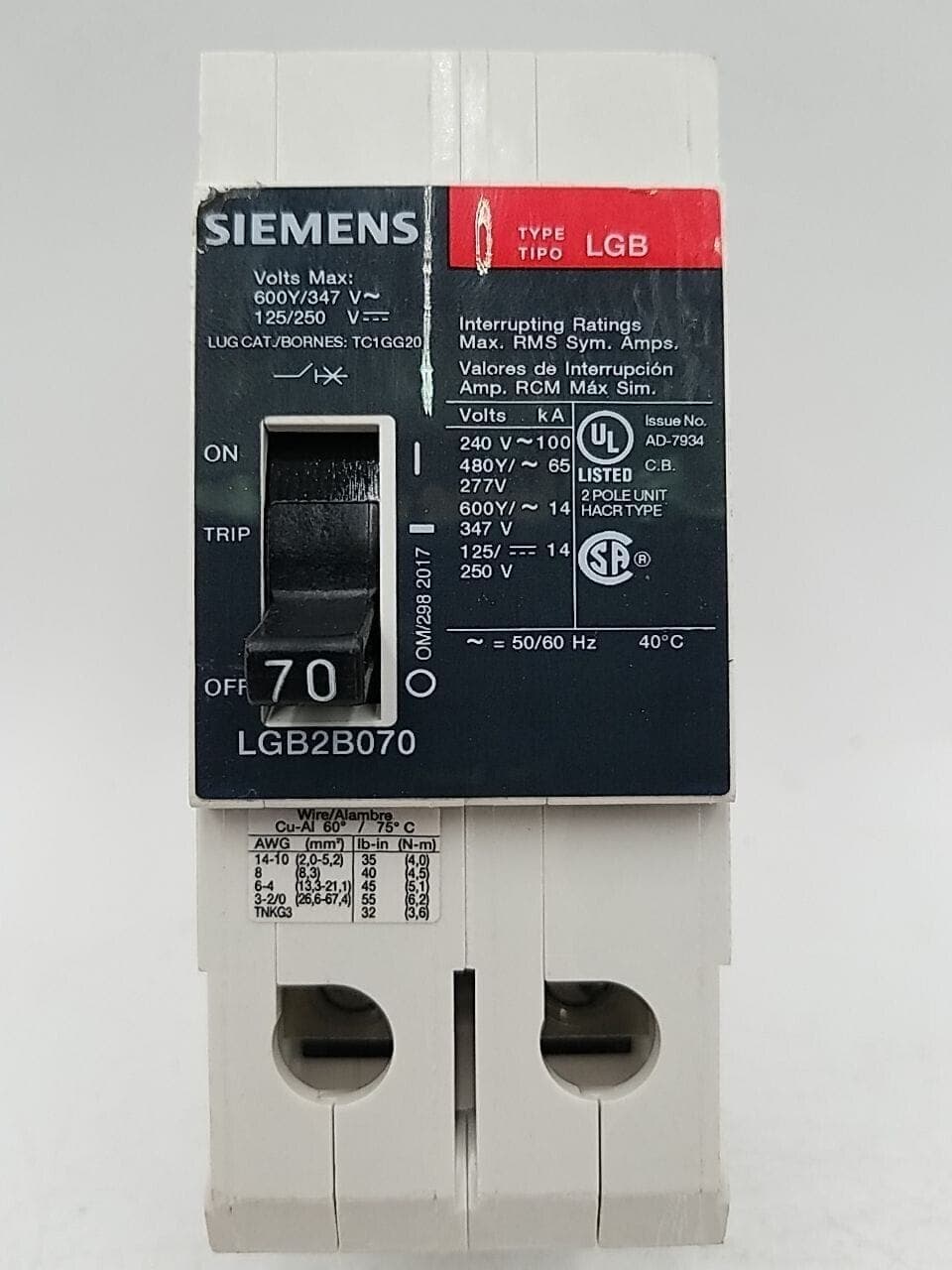 Siemens LGB2B070 Circuit Breaker — image 1 of 7