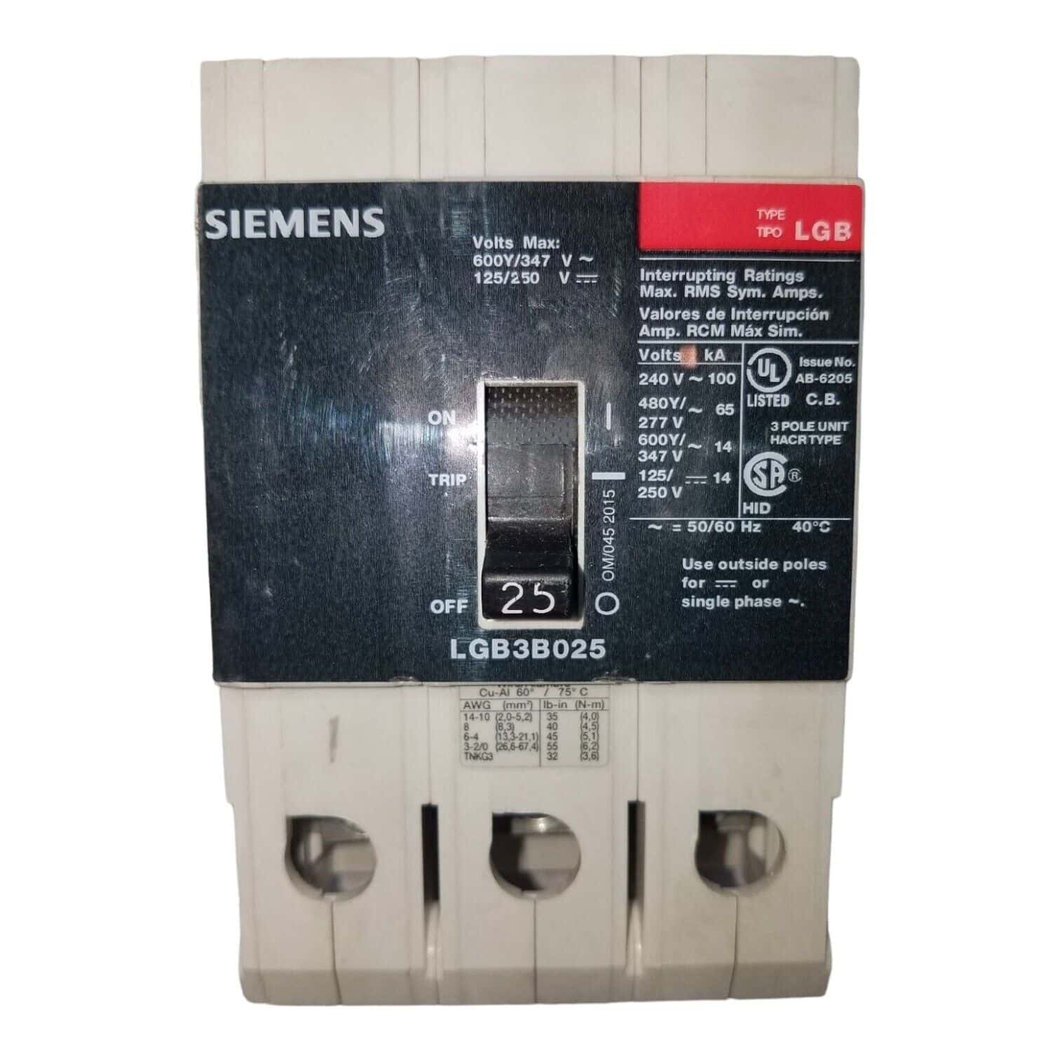 Siemens LGB3B025 Circuit Breaker — image 1 of 8