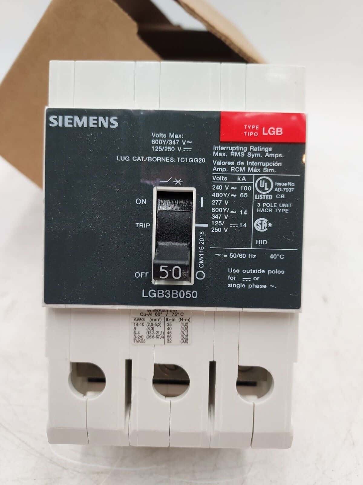 Siemens LGB3B050B Circuit Breaker — image 1 of 7