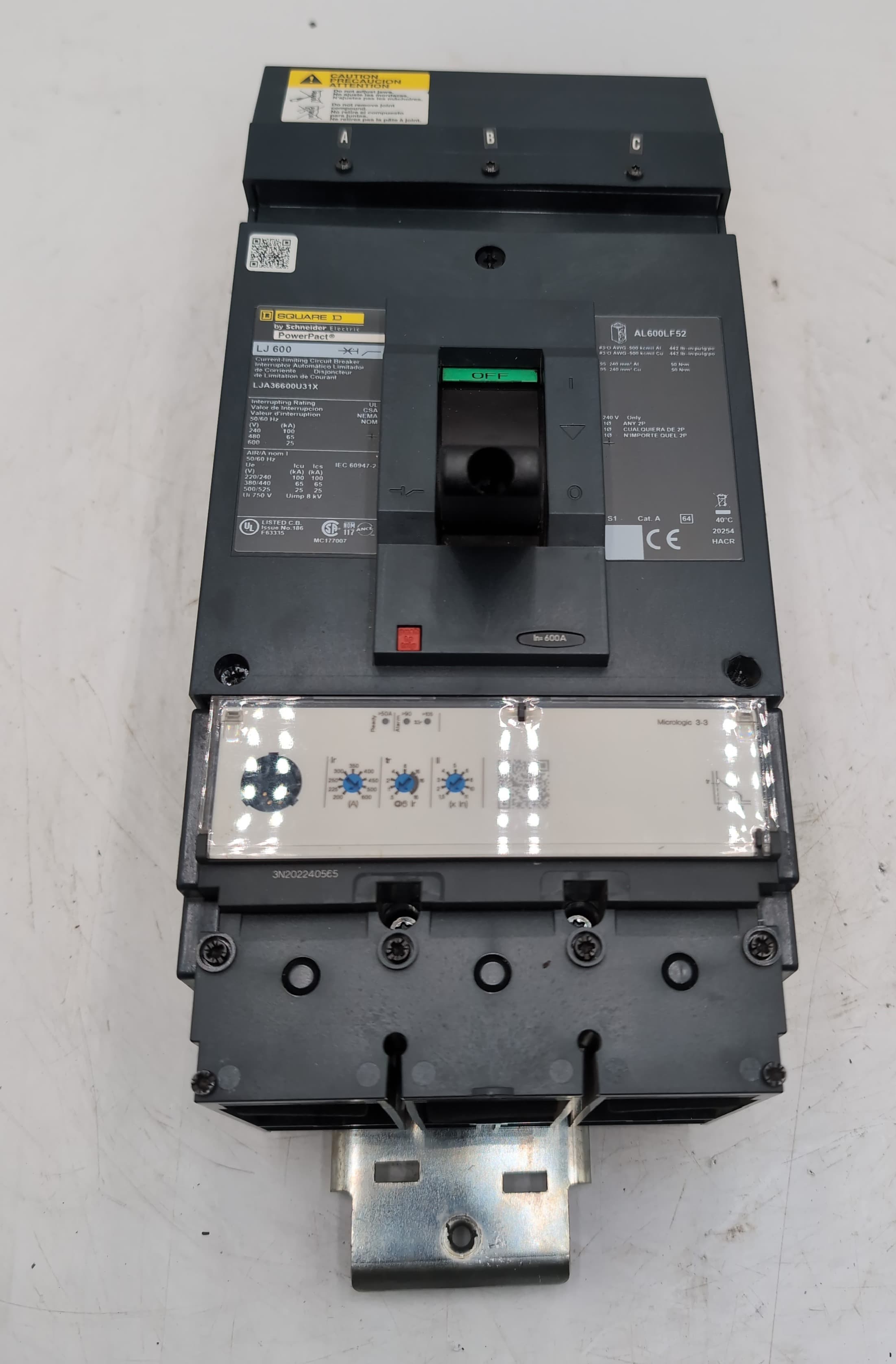 Square D LJA36600U31X 600A 3P 600V 65kA I-Line PowerPacT Circuit Breaker USED – image 1