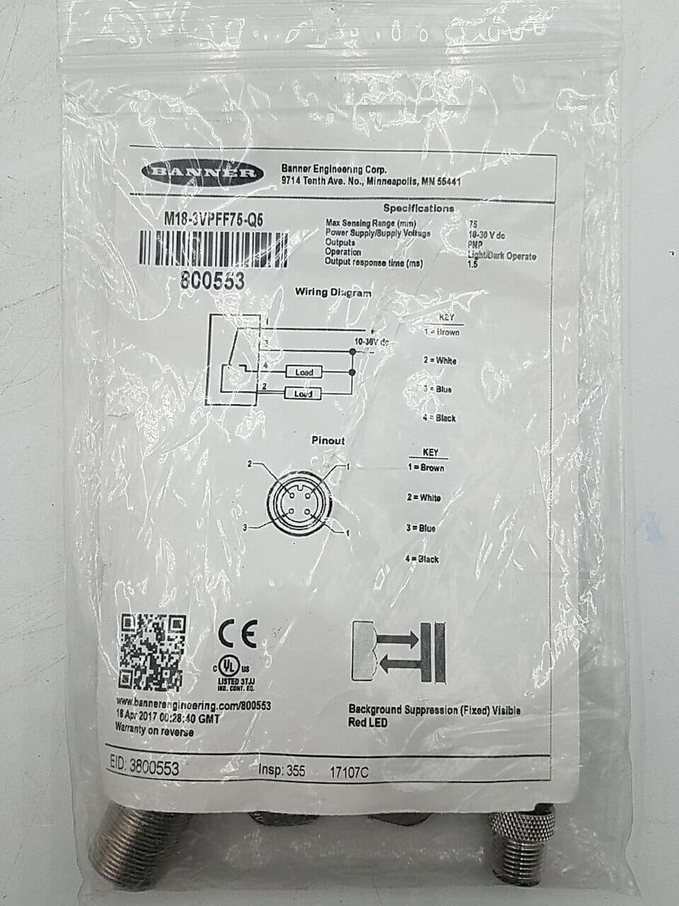 Banner Engineering M18-3VPFF75-Q5 – image 1