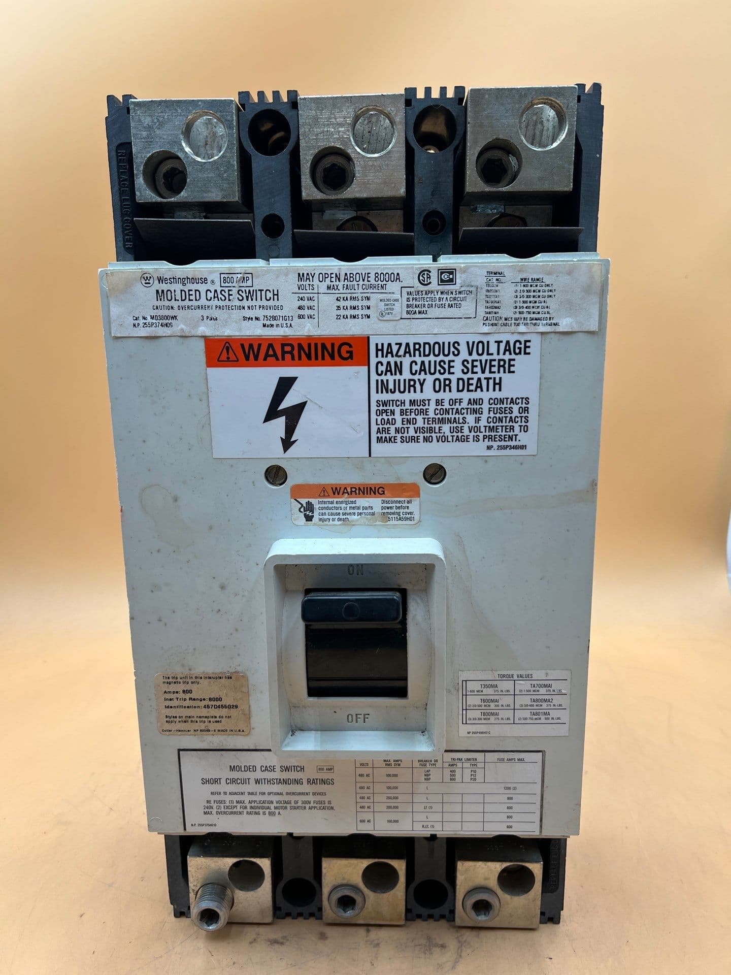 Westinghouse MD3800WK Circuit Breaker — image 1 of 7